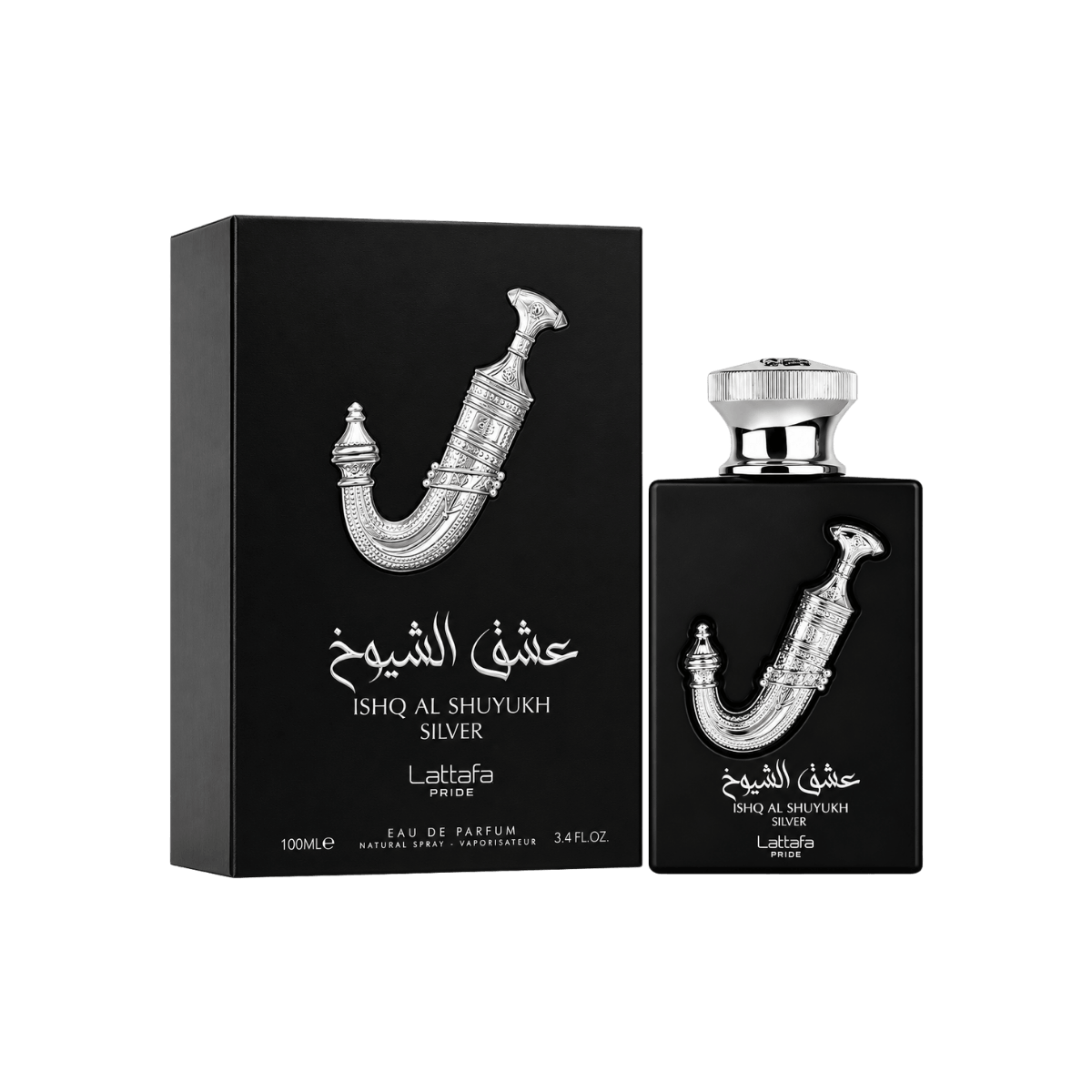 Lattafa Pride Ishq Al Shuyukh Silver Eau De Parfum 100ml frasco e embalagem original