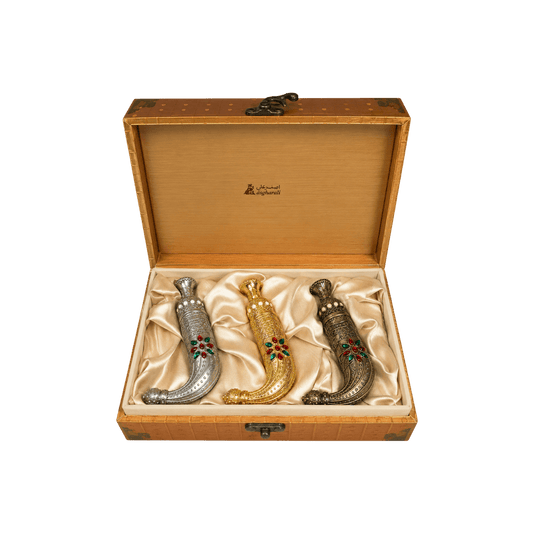 Asgharali Funoon Gift Set Attar 3x6ml detalhe embalagem