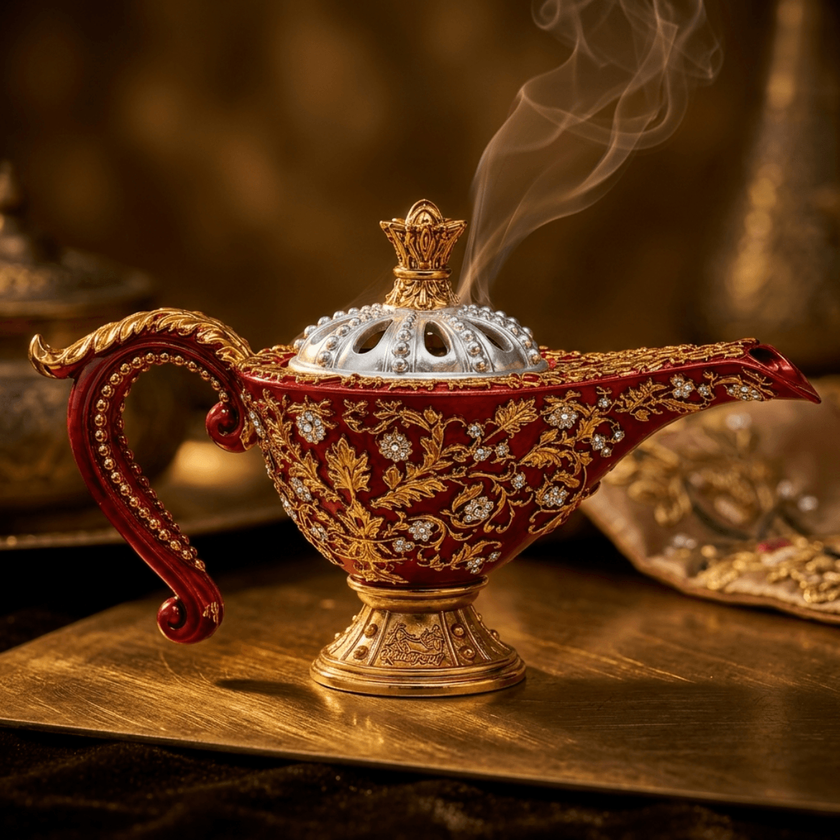 Asgharali Mubkhar Aladdin Maroon Incensório Vermelho ambiente